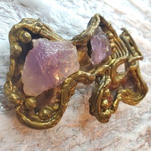 Carvalhu Brazilian Brass Buckle w/ Amethyst Quartz